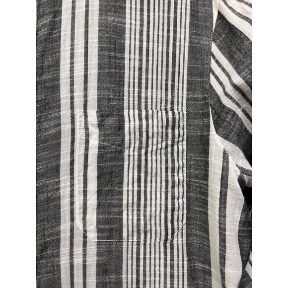 Chaps Button front Blouse Womens XL Gray Striped Lightweight Collarless Pocket - Picture 7 of 7